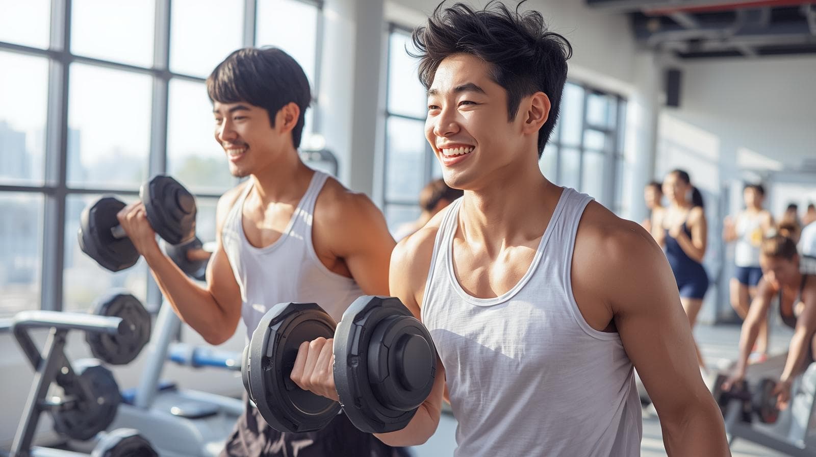 ジムでトレーニングする人々