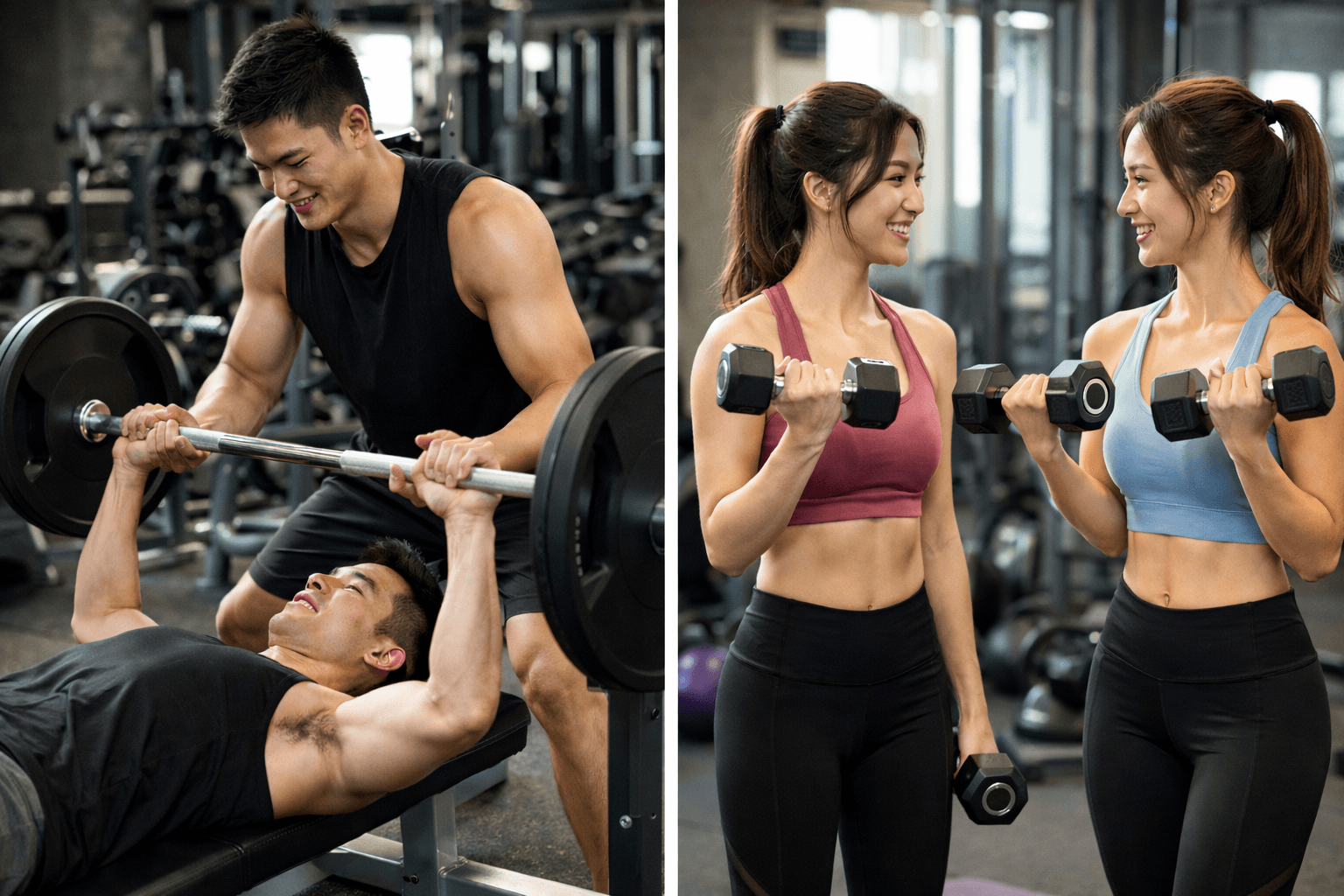 ジムでトレーニングする人々